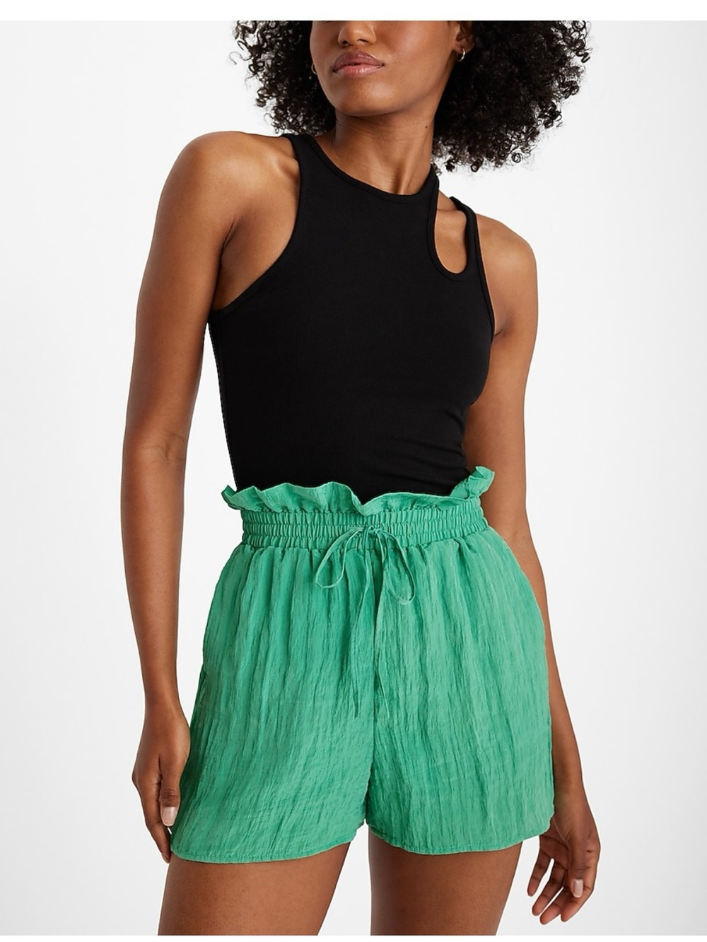 Express Emerald Paperbag Waist High-Rise Shorts